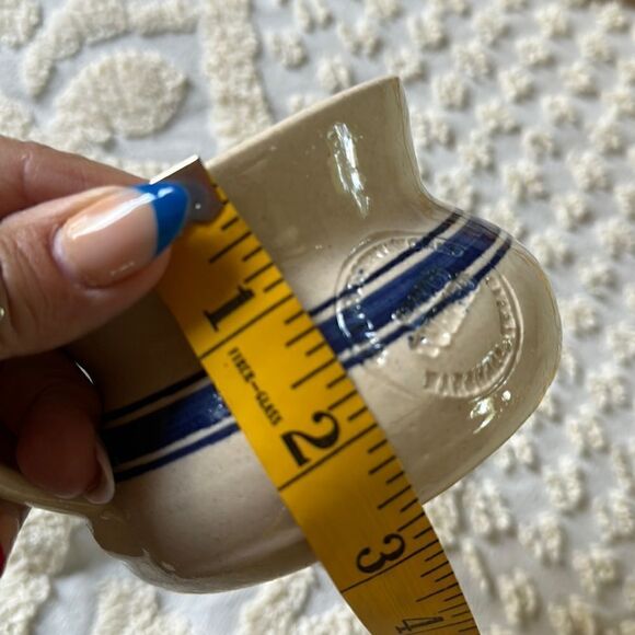 Pottery Creamer Small Pitcher Heavy Blue Stripe Texas - Picture 7 of 8